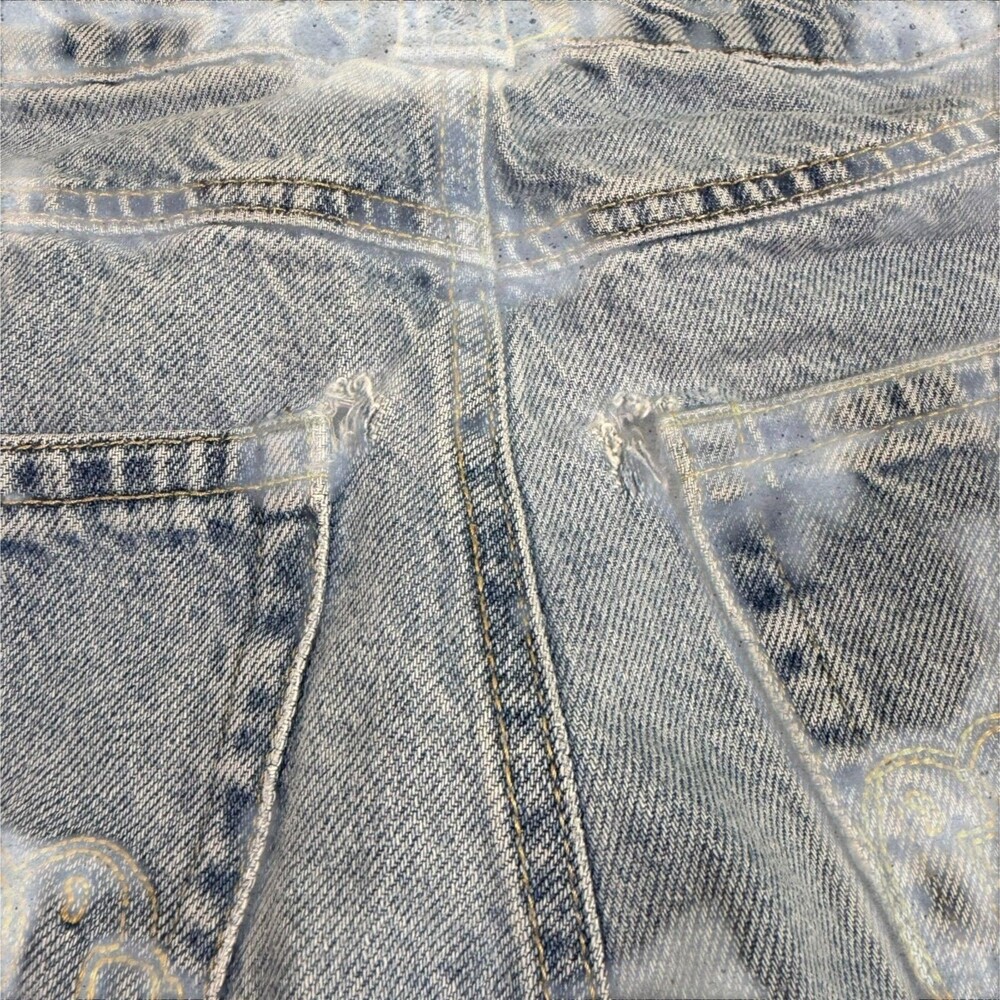 Empyre Light Wash Baggy Skate Jeans Mens 30 Y2K Loose Fit Blue Embroidered Logo - Picture 10 of 10